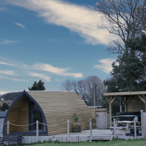 Timber glamping pod on site