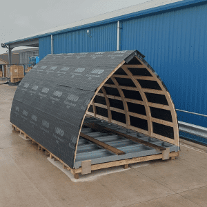 The internal structure of a timber pod kit with insulating layer added over the top