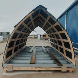 The internal structure of a timber pod kit with insulating layer added